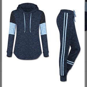 Heather navy blue and grey hoodie and side-stripe joggers